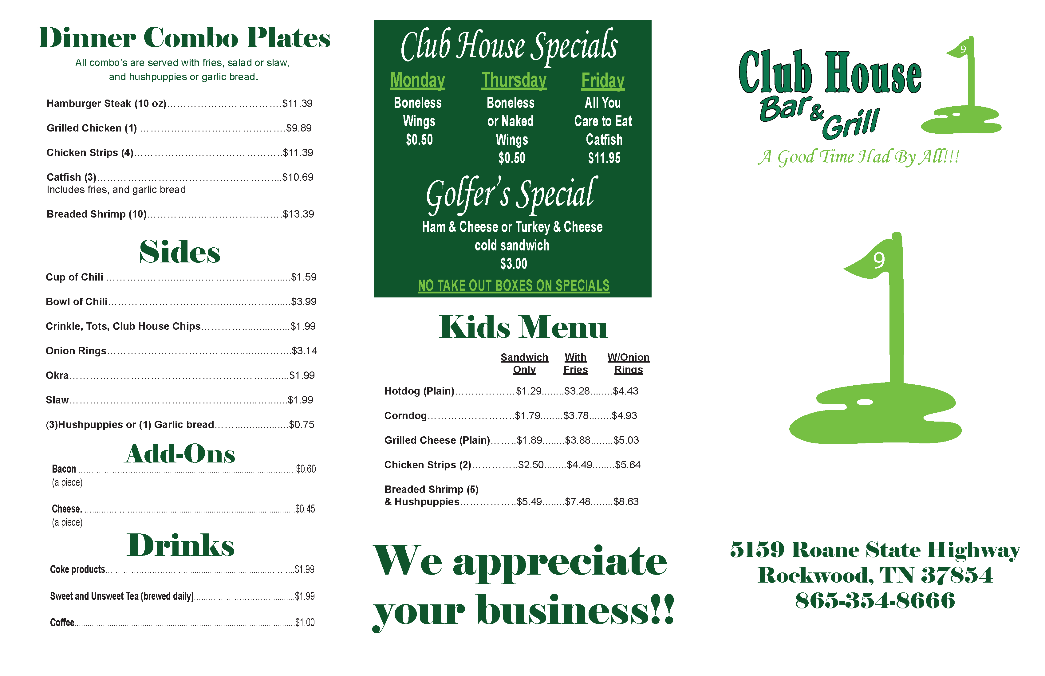 Golf Menu